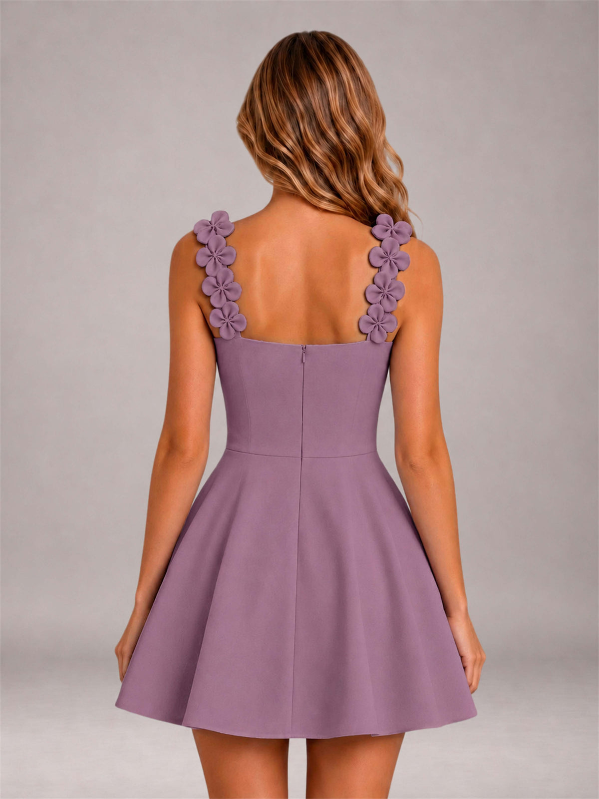 Wisteria 3D Floral Strap Square Neck A-Line Mini Homecoming Dress