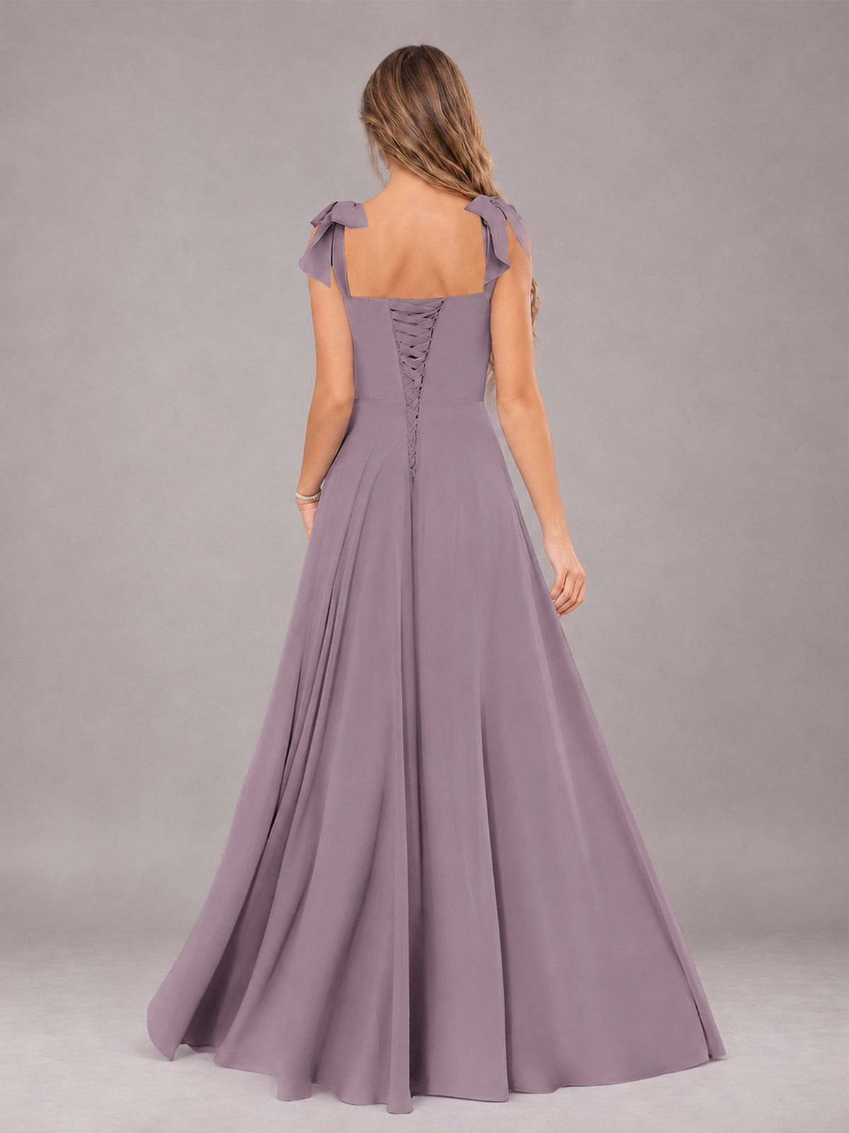 Wisteria A-Line Square Neck Sleeveless Chiffon Floor-Length Bridesmaid Dress With Side Split