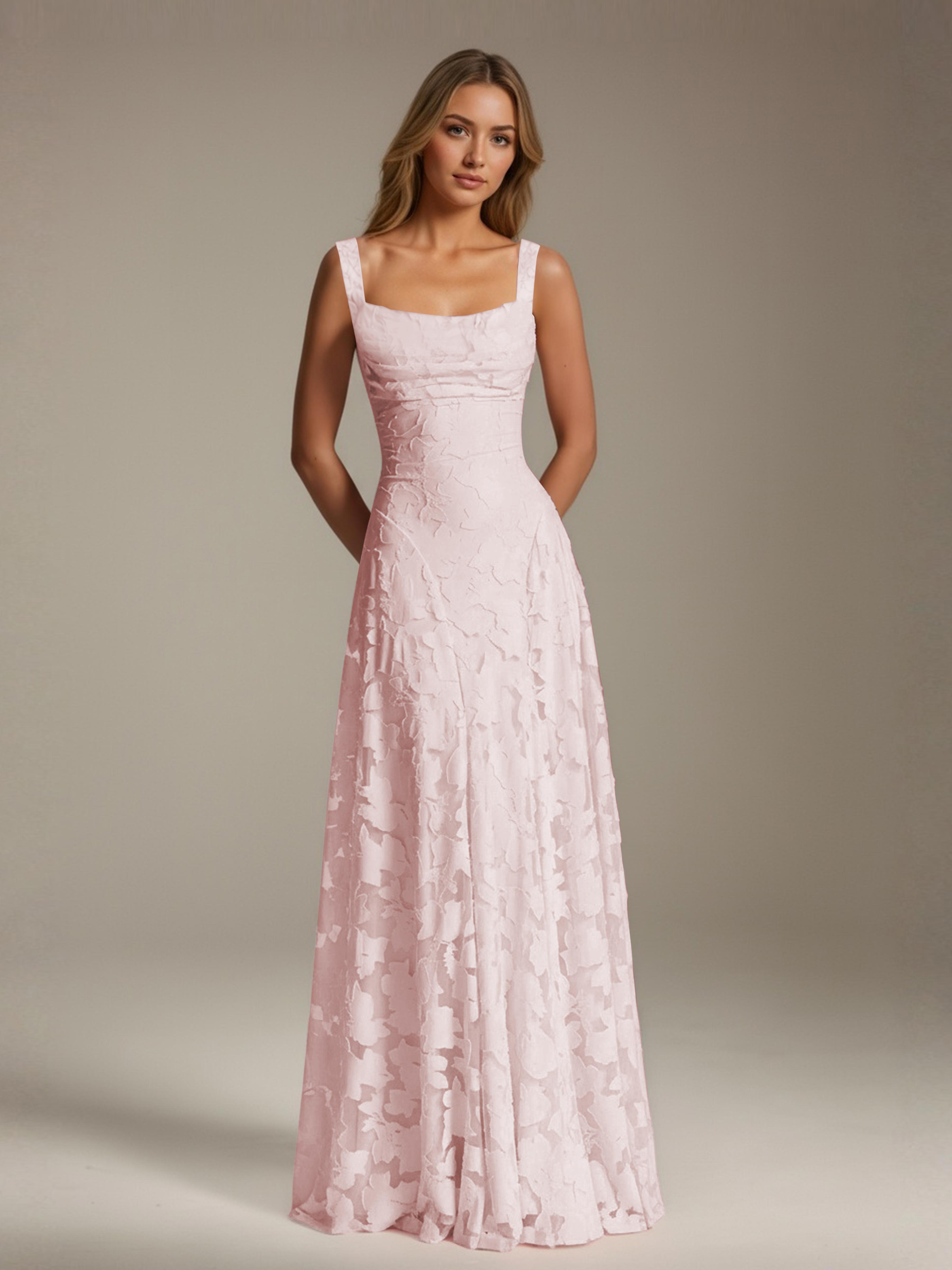 Free Shipping A-Line Square Neck Sleeveless Floral Lace Bridesmaid Dre