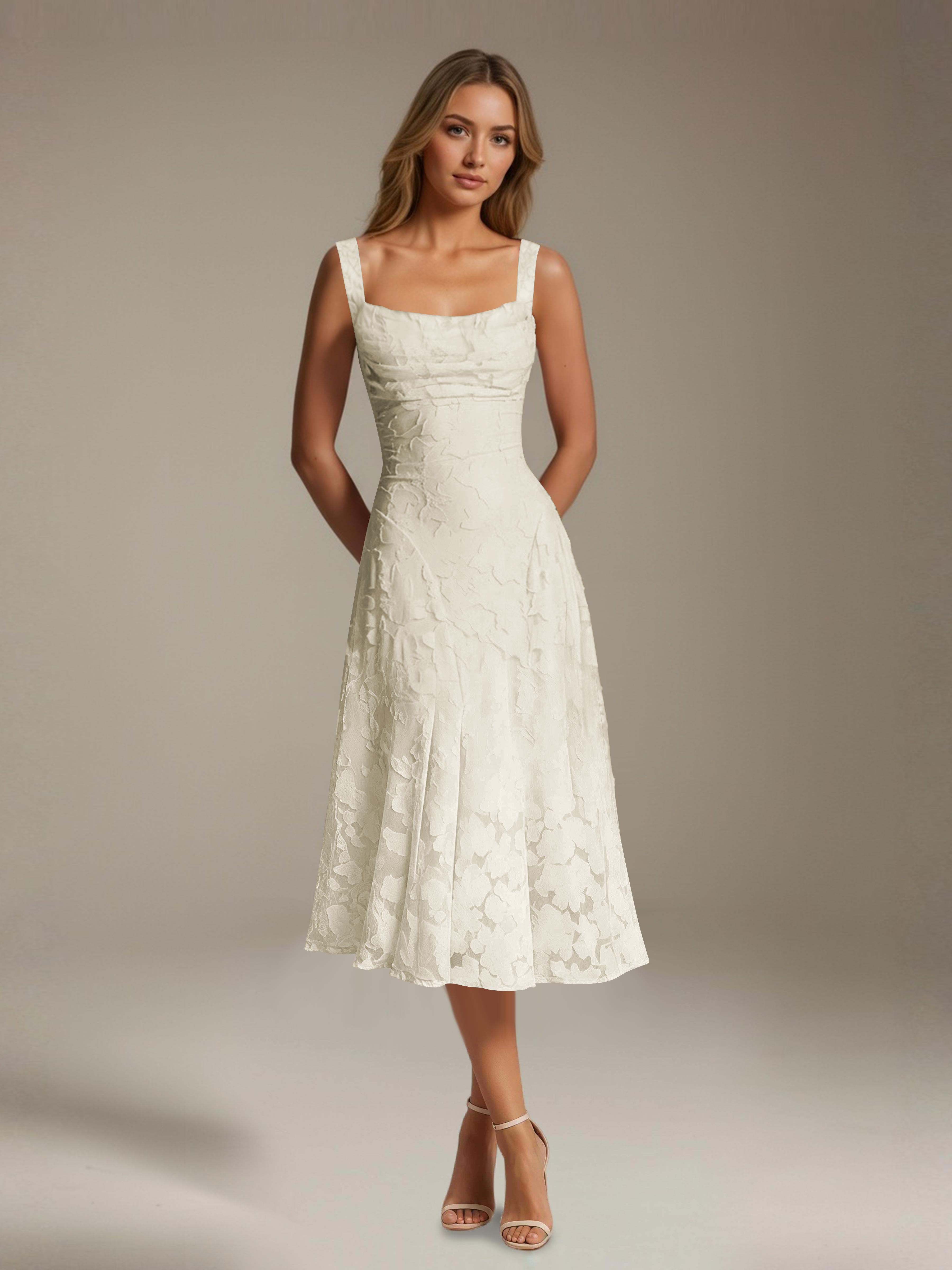 Free Shipping A-Line Square Neck Sleeveless Floral Lace Tea-Length For