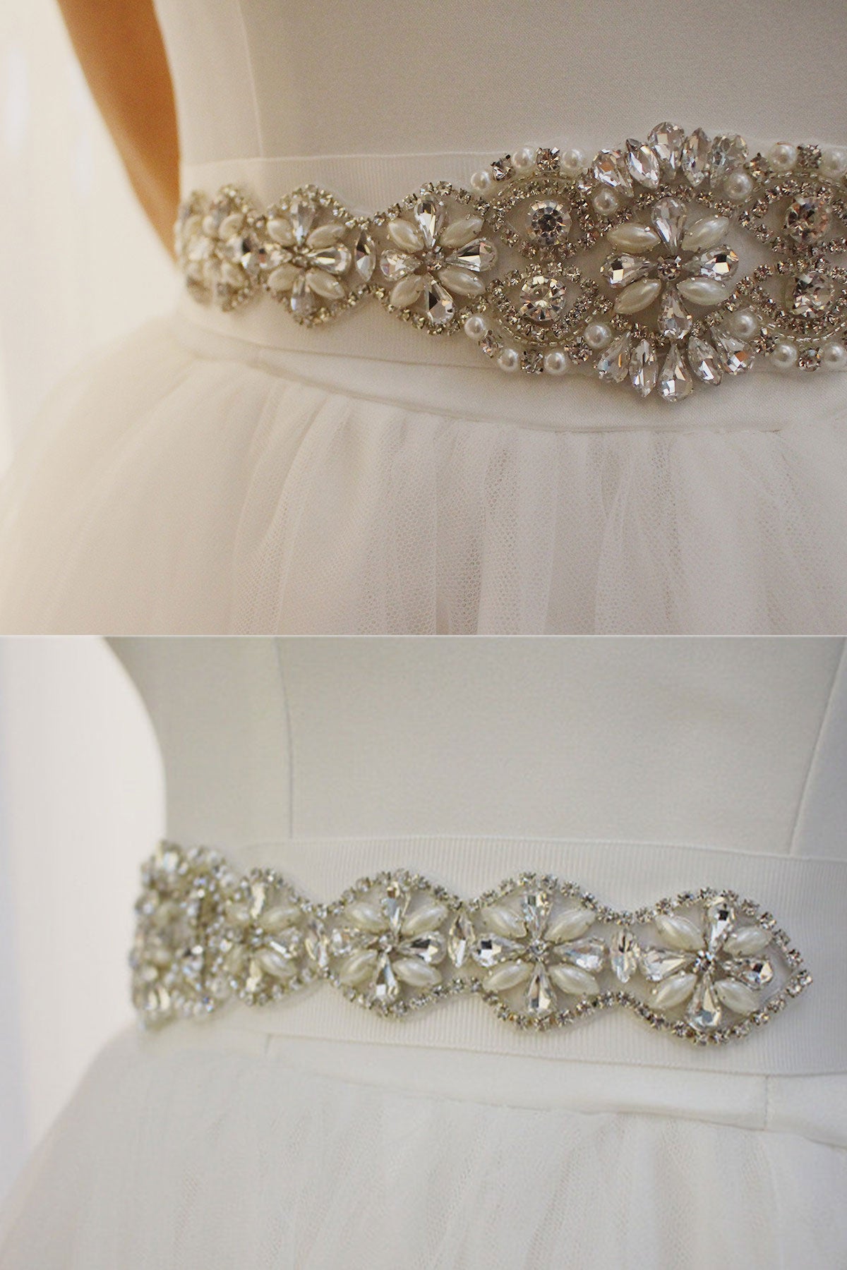 Unique Imitation Pearl Rhinestone Bridal Waist Ribbon