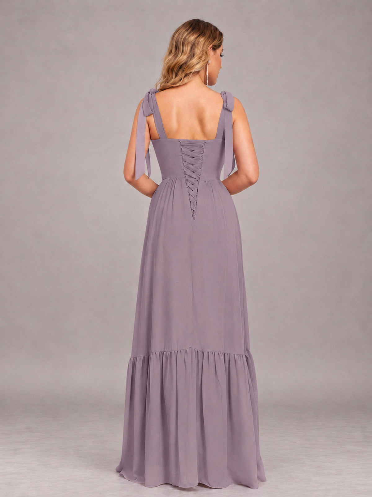 Wisteria Chic Sleeveless Lace Up Back Floor Length Chiffon Bridesmaid Dress