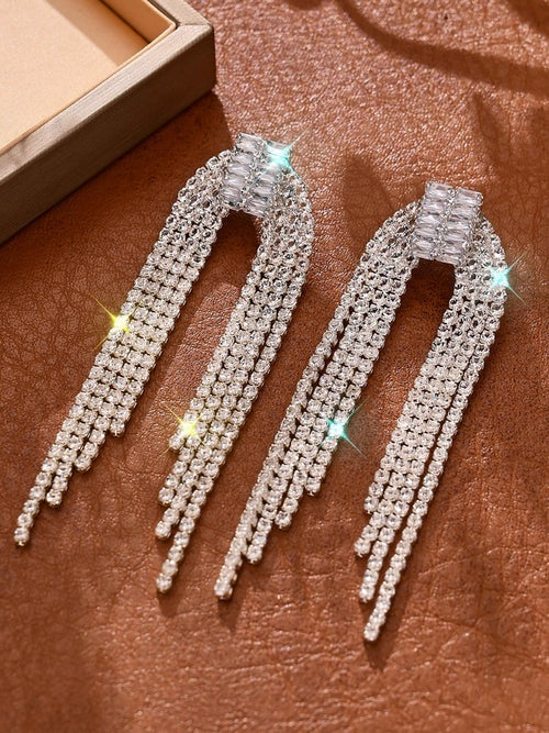 Elegant Rhinestone Long Drop Earrings for Women Wedding & Party Jewelry