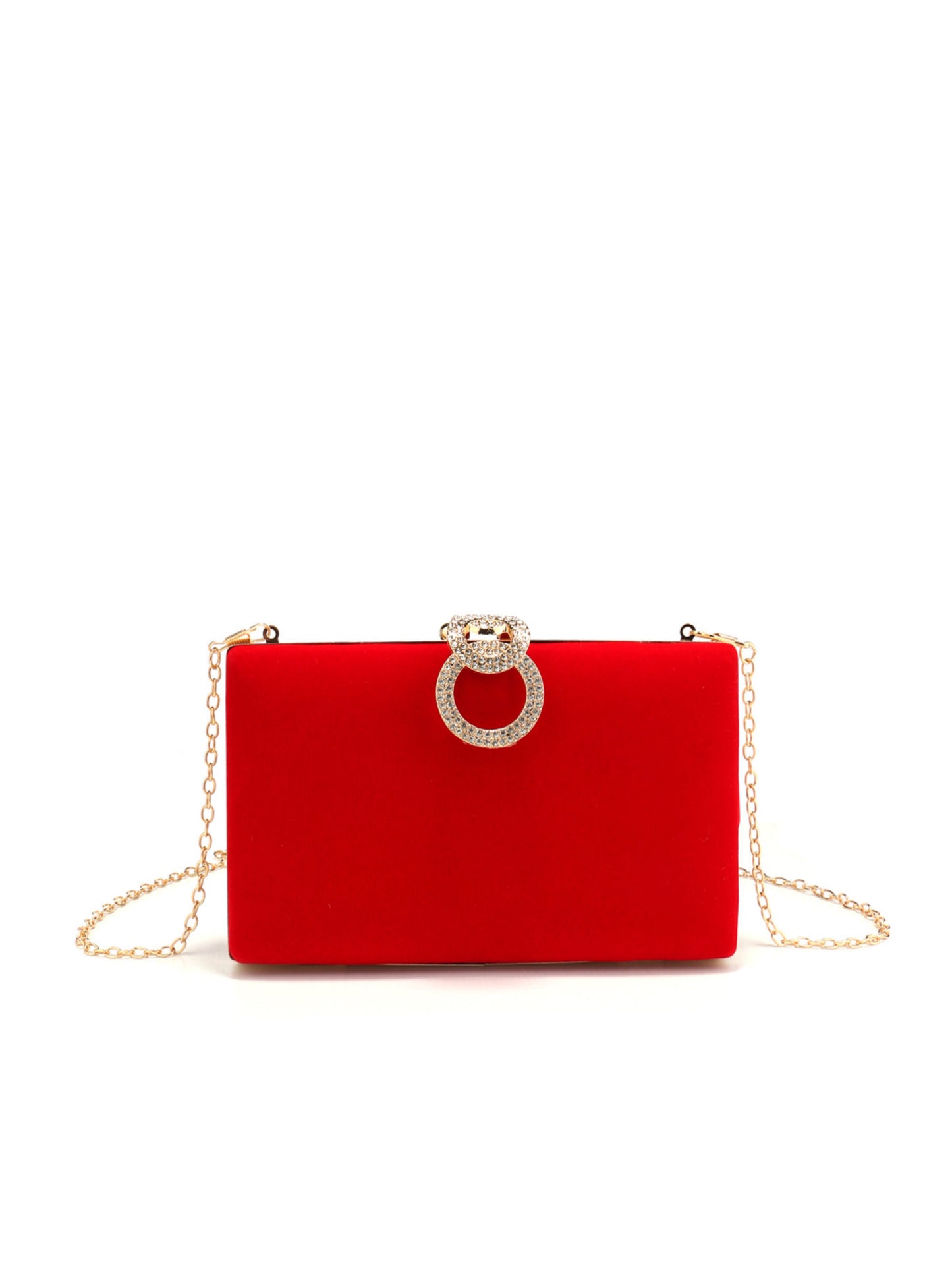 Elegant Velvet Evening Clutch Bag with Crystal Ring Clasp for Wedding & Party