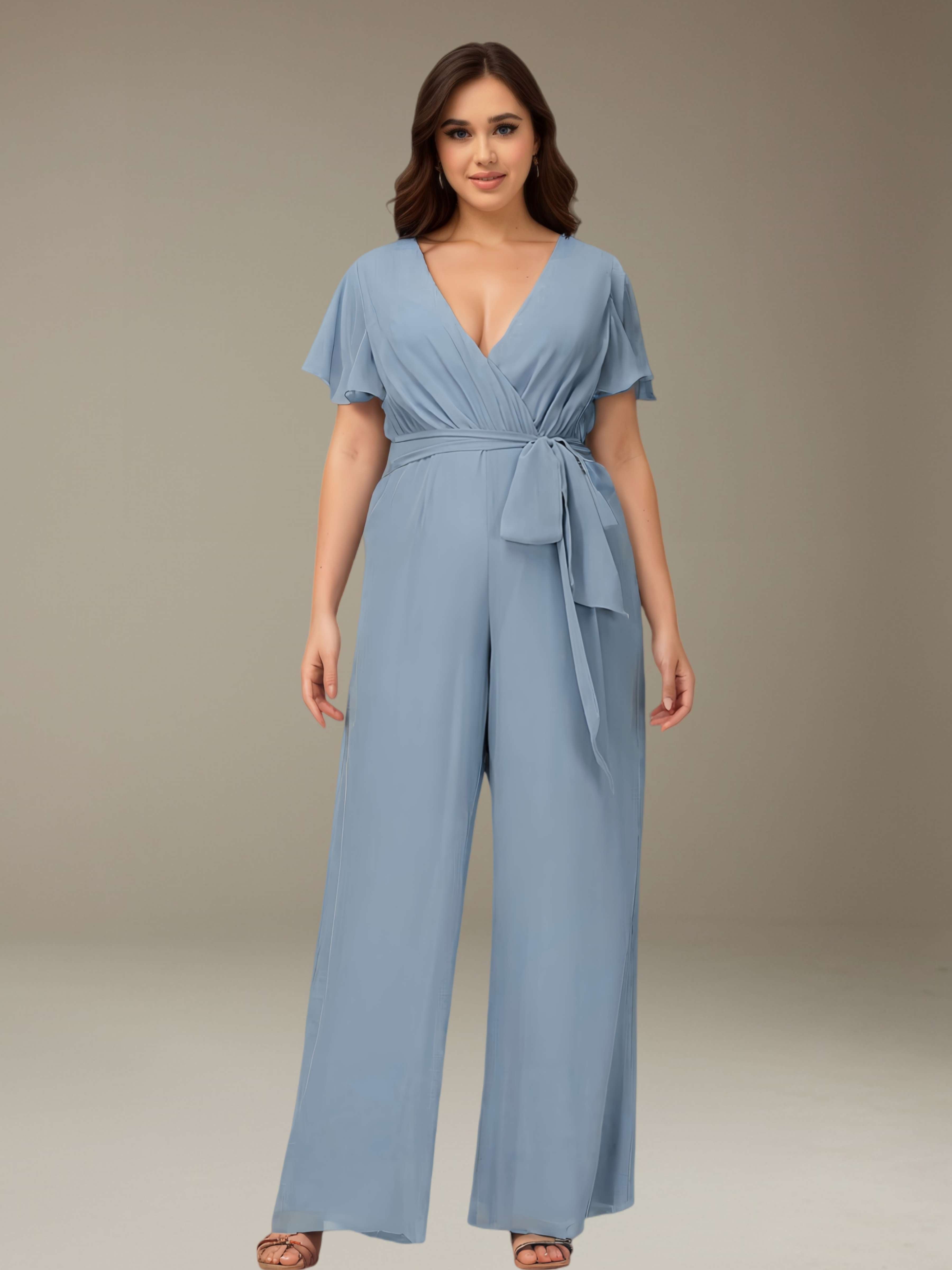 Jumpsuits Deep V-Neck Short Sleeves Floor-Length Plus Size Bridesmaid mollyevers.com Jumpsuits Deep V-Neck Short Sleeves Floor-Length Plus Size Bridesmaid mollyevers.com