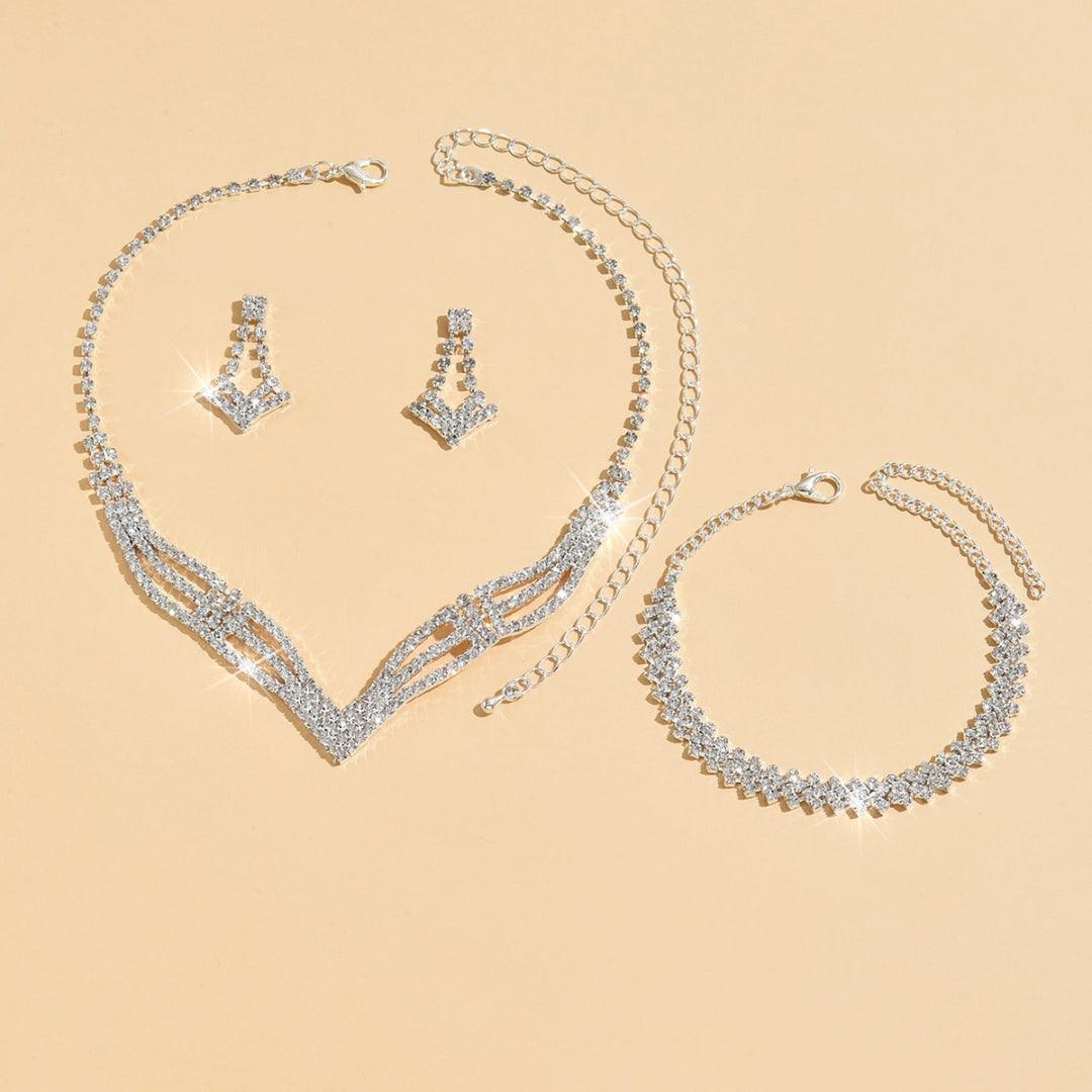3 Set Luxury Crystal Jewelry Set Necklace Earrings Bracelet Sparkling Accessories Set