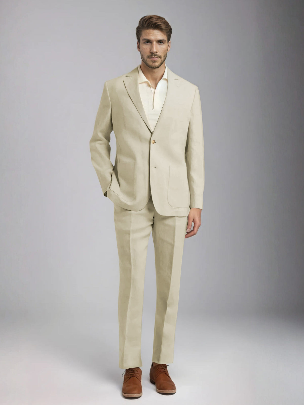 Wheat Men's Suits 2 Pieces Tailored Fit Linen Suit Set for Wedding & Business
