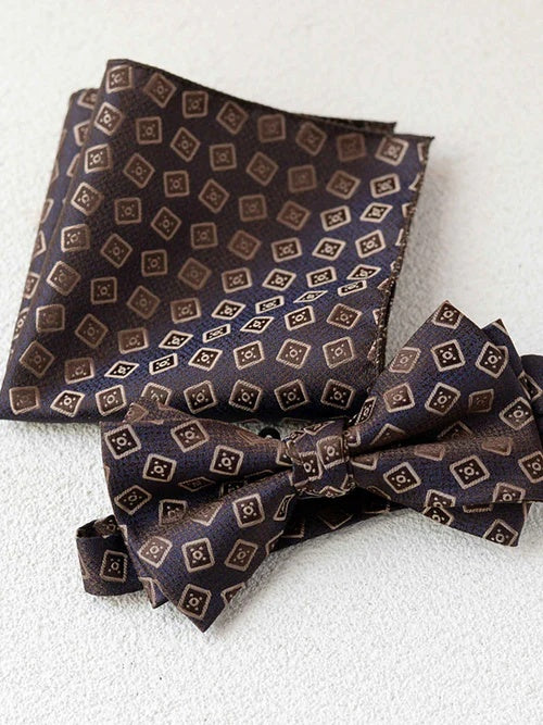 Modern Men’s Bow Tie and Pocket Square Set Elegant Formal Wedding Accessories