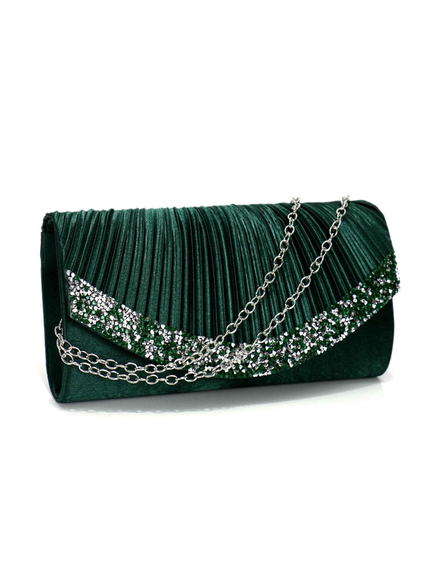 Pleated Envelope Clutch Bag with Crystal Trim for Wedding, Prom & Evening Party