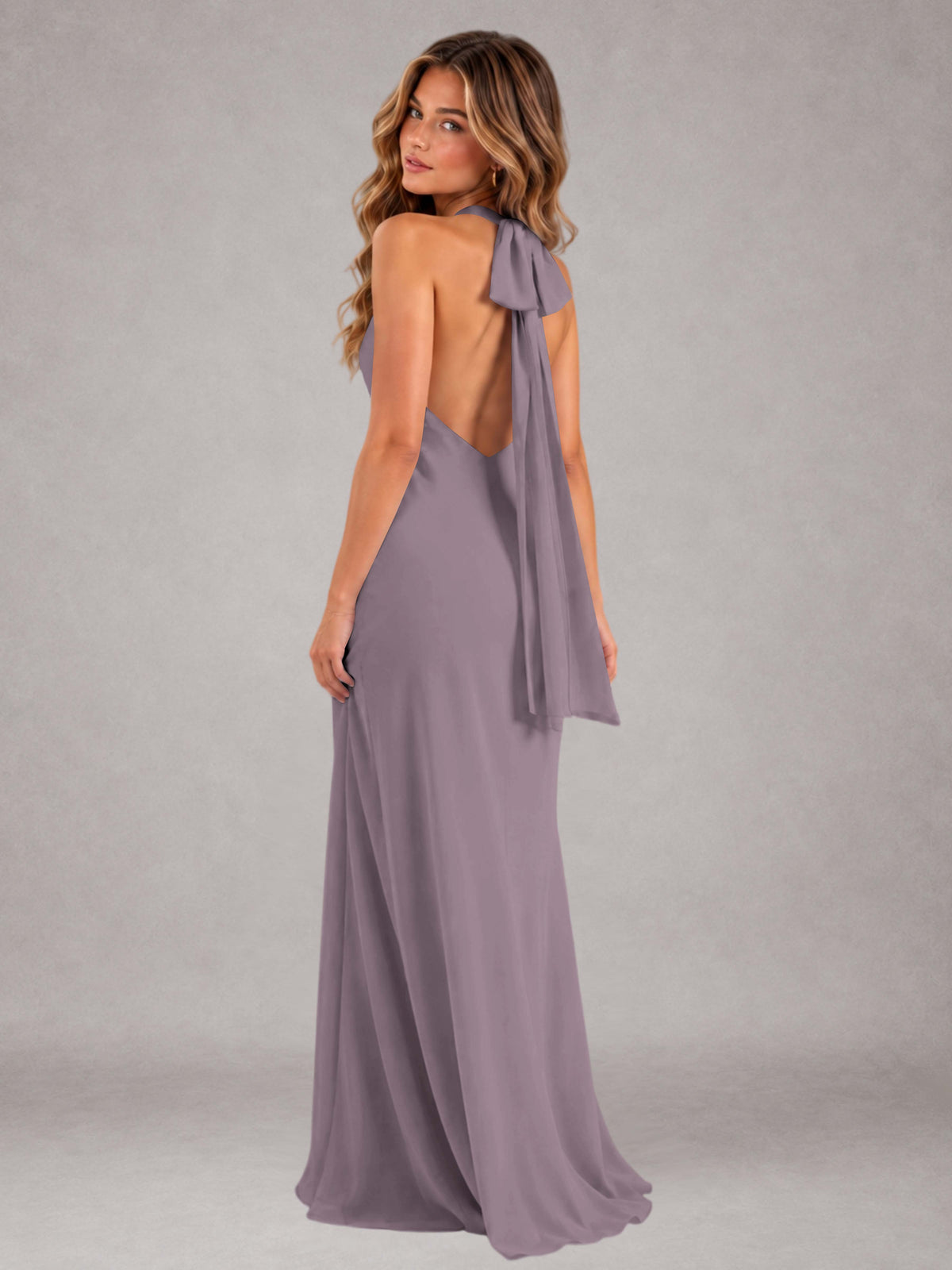 Wisteria Sheath/Column Jewel Neck Sleeveless Floor-Length Wedding Guest Dresses with Bowknot