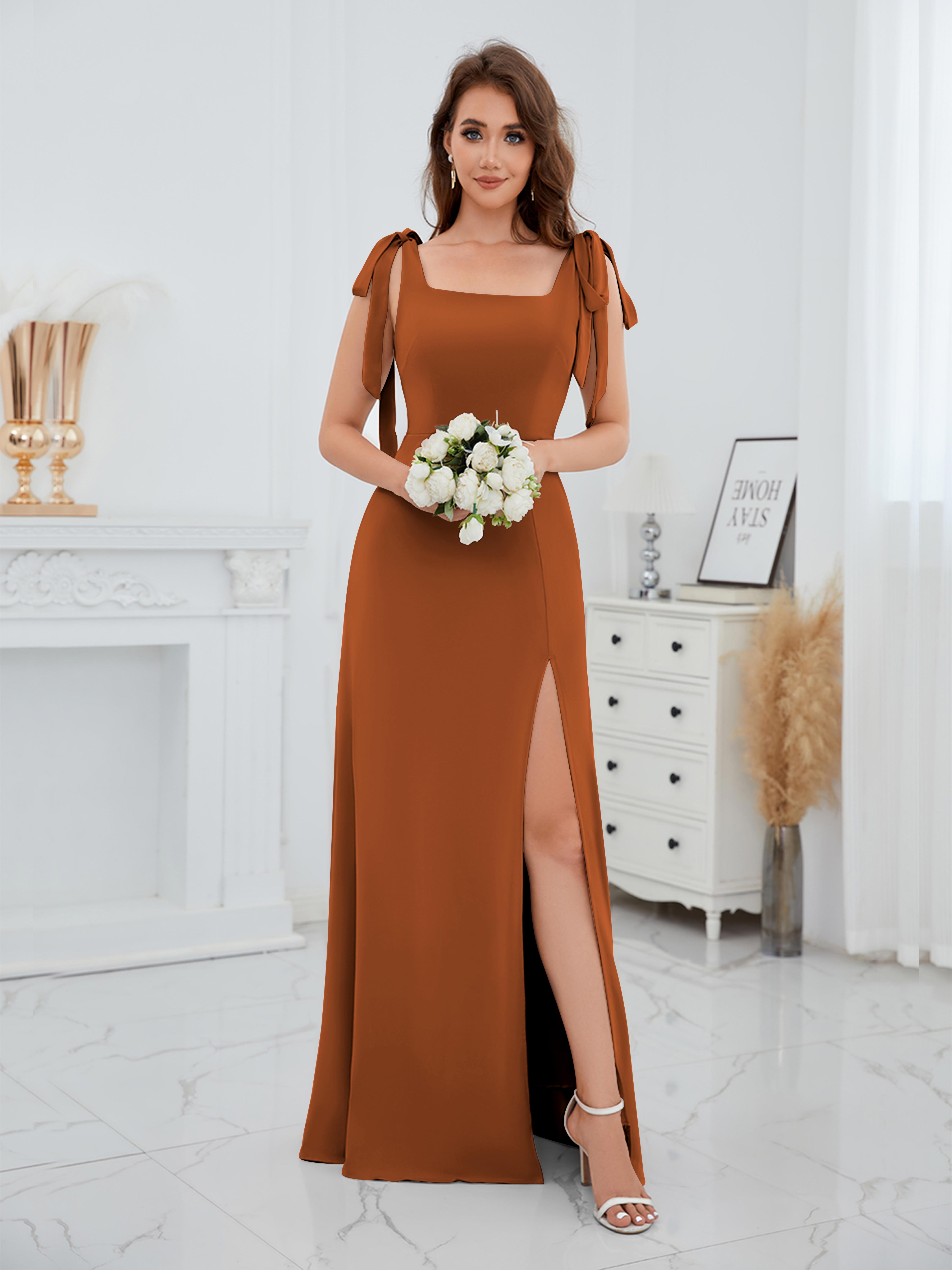 Timeless Square Neck Floor Length Chiffon Bridesmaid Dresses