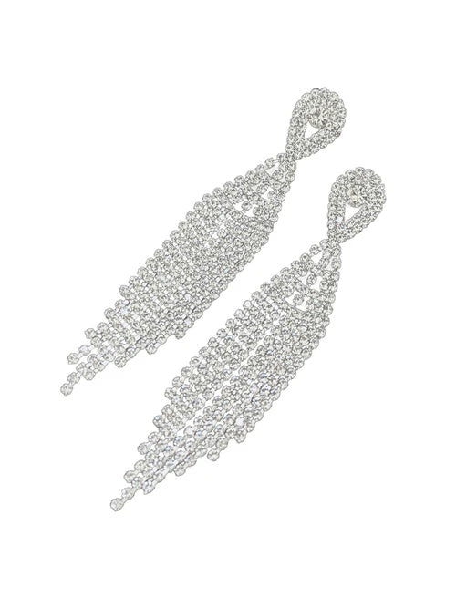 Vintage Rhinestone Long Tassel Earrings Elegant Statement Earrings for Women
