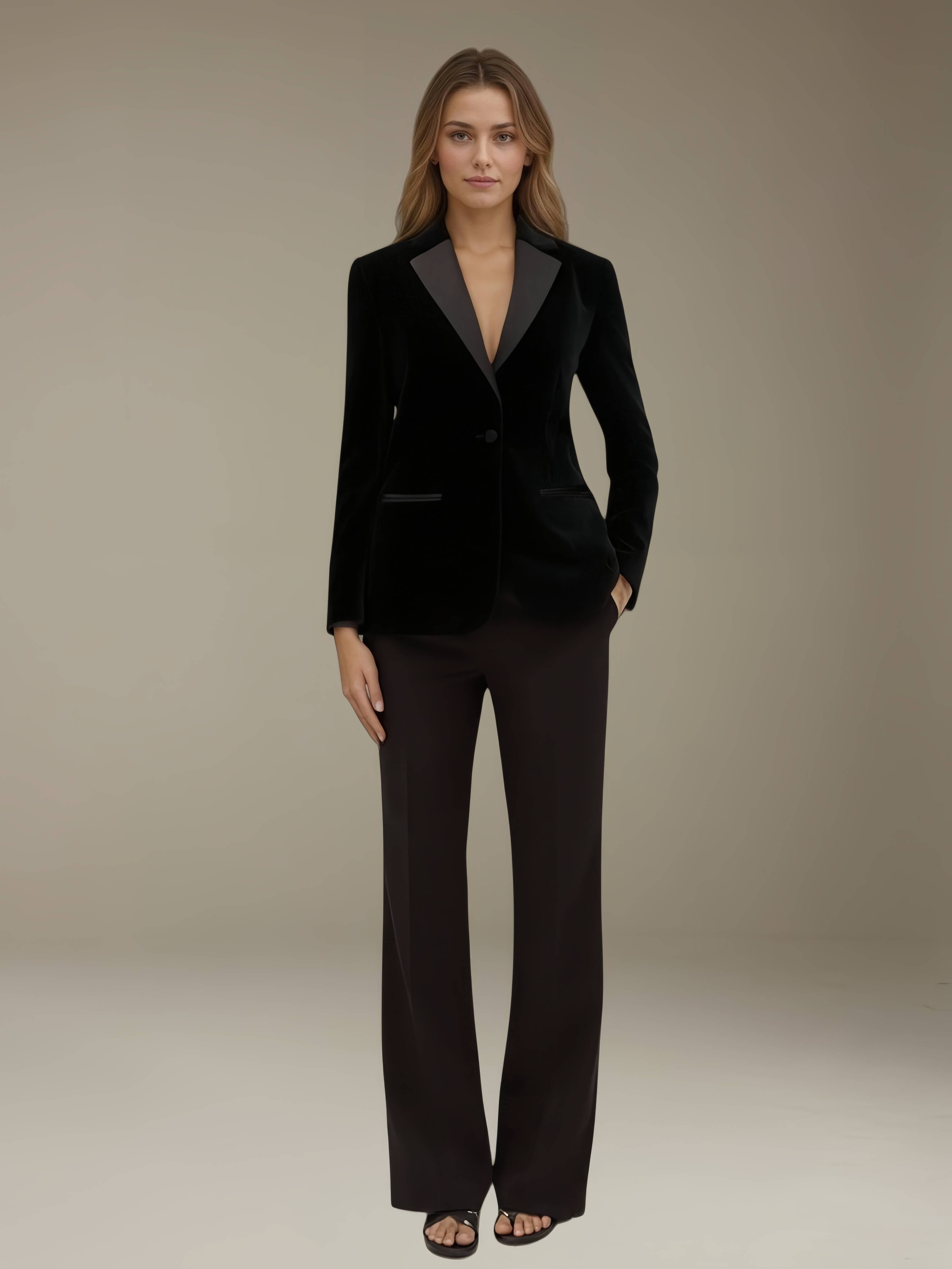 Women's Suits 2 Pieces Tailored Fit Velvet Elegant Suit Set for Formal