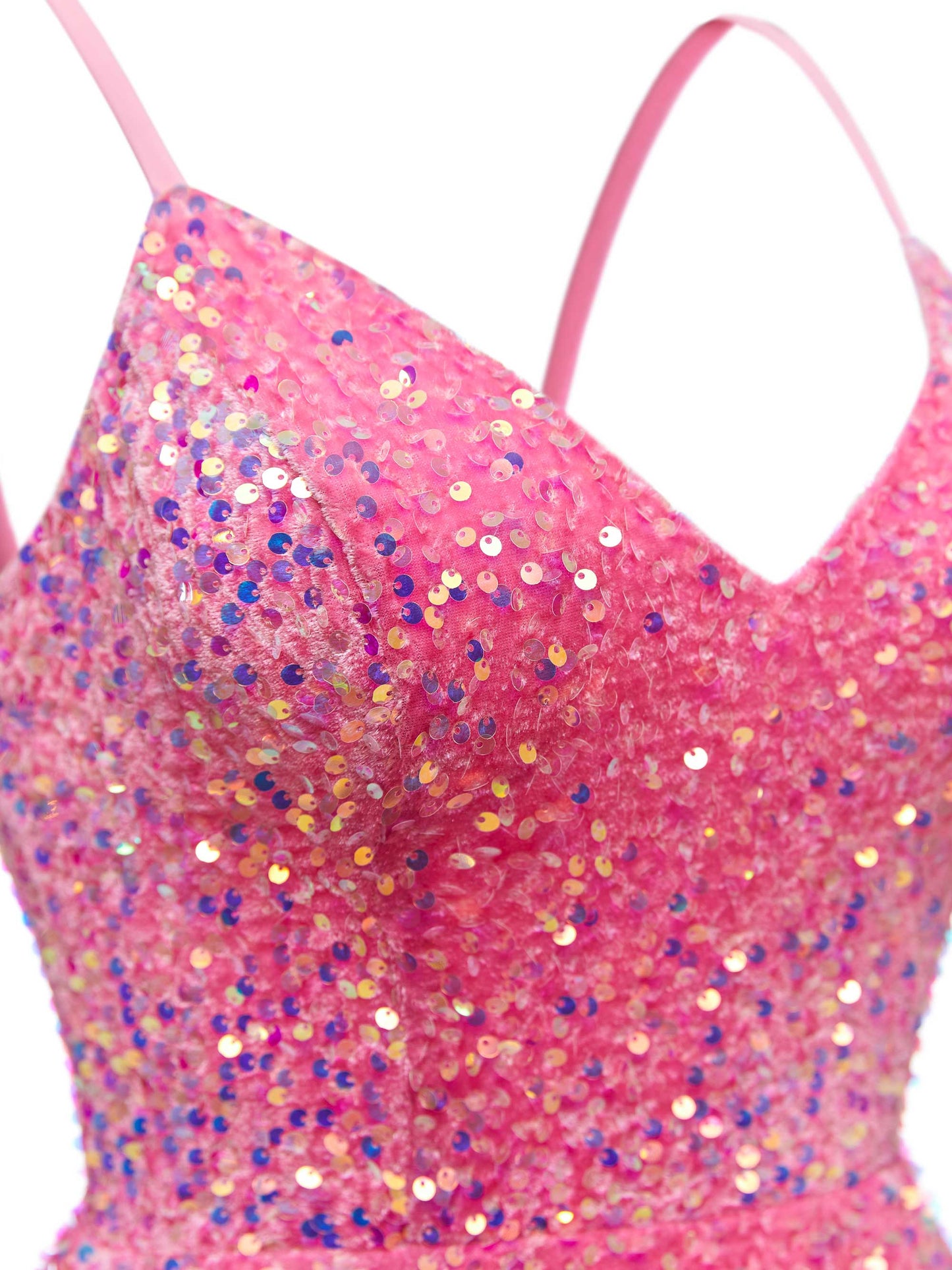 V-Neck Spaghetti Straps Tiered Sequins Mini Homecoming Dresses