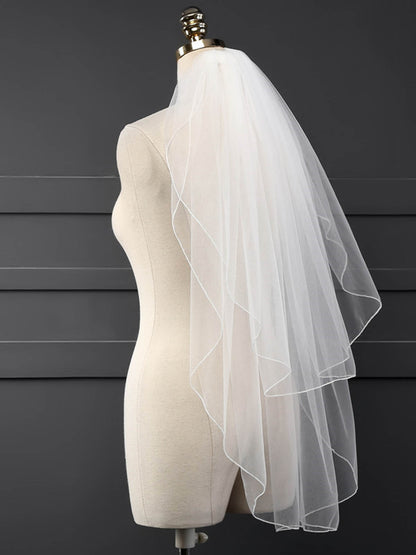 Simple Pencil Edge Two Tier Tulle Bridal Fingertip Length Wedding Veils