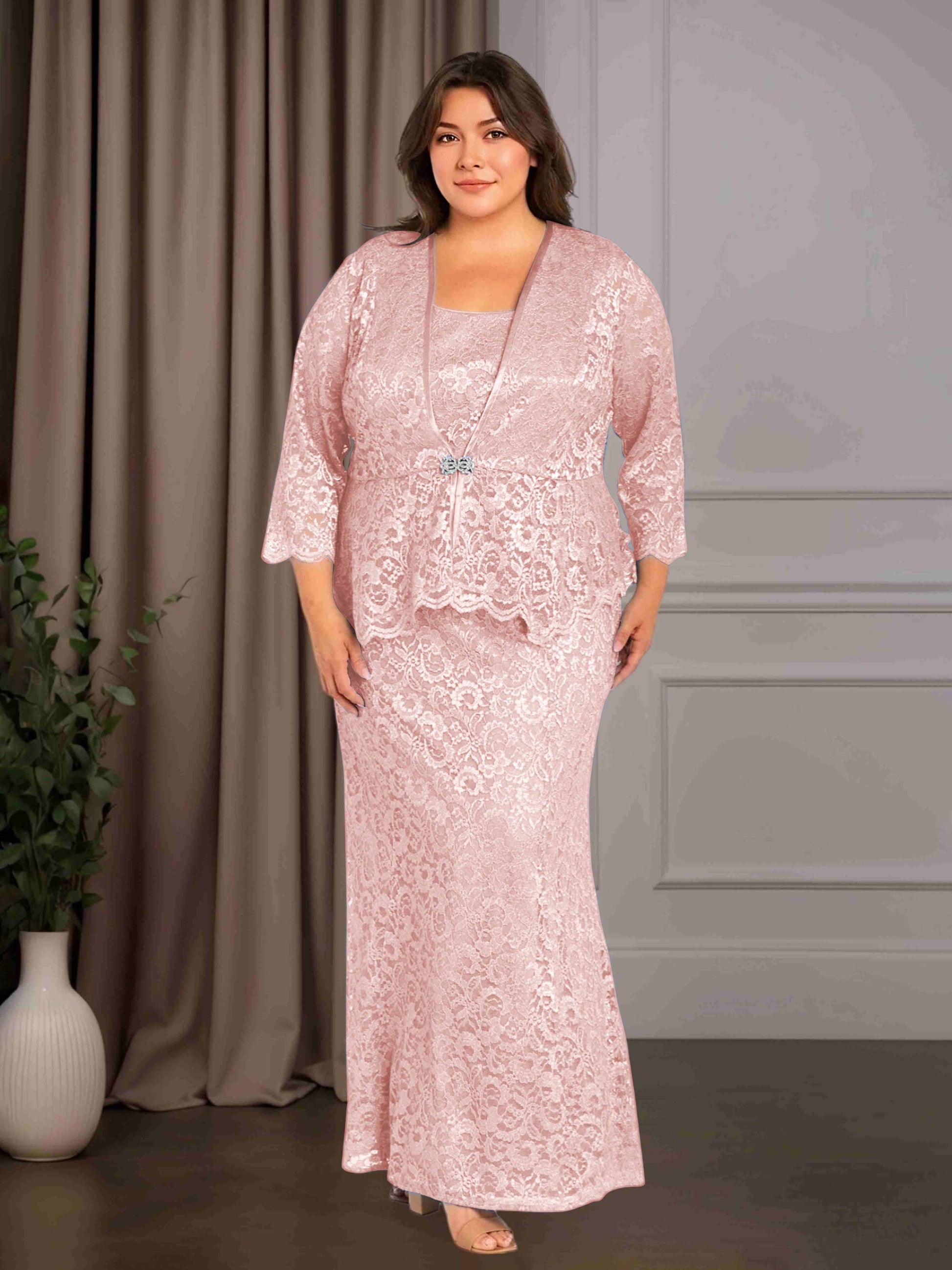 ankle length plus size dresses Sheath/Column V-Neck Ankle-Length Plus Size Mother of the Bride Dresses with Jacket & Sequins Beading Dusty Blue