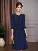 2 Pieces A-Line/Princess Scoop Neck Tea-Length Mother of the Bride Dresses with Jacket & Appliques