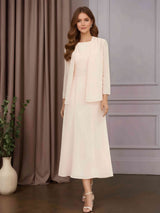 2 Pieces A-Line/Princess Scoop Neck Tea-Length Mother of the Bride Dresses with Jacket & Beading