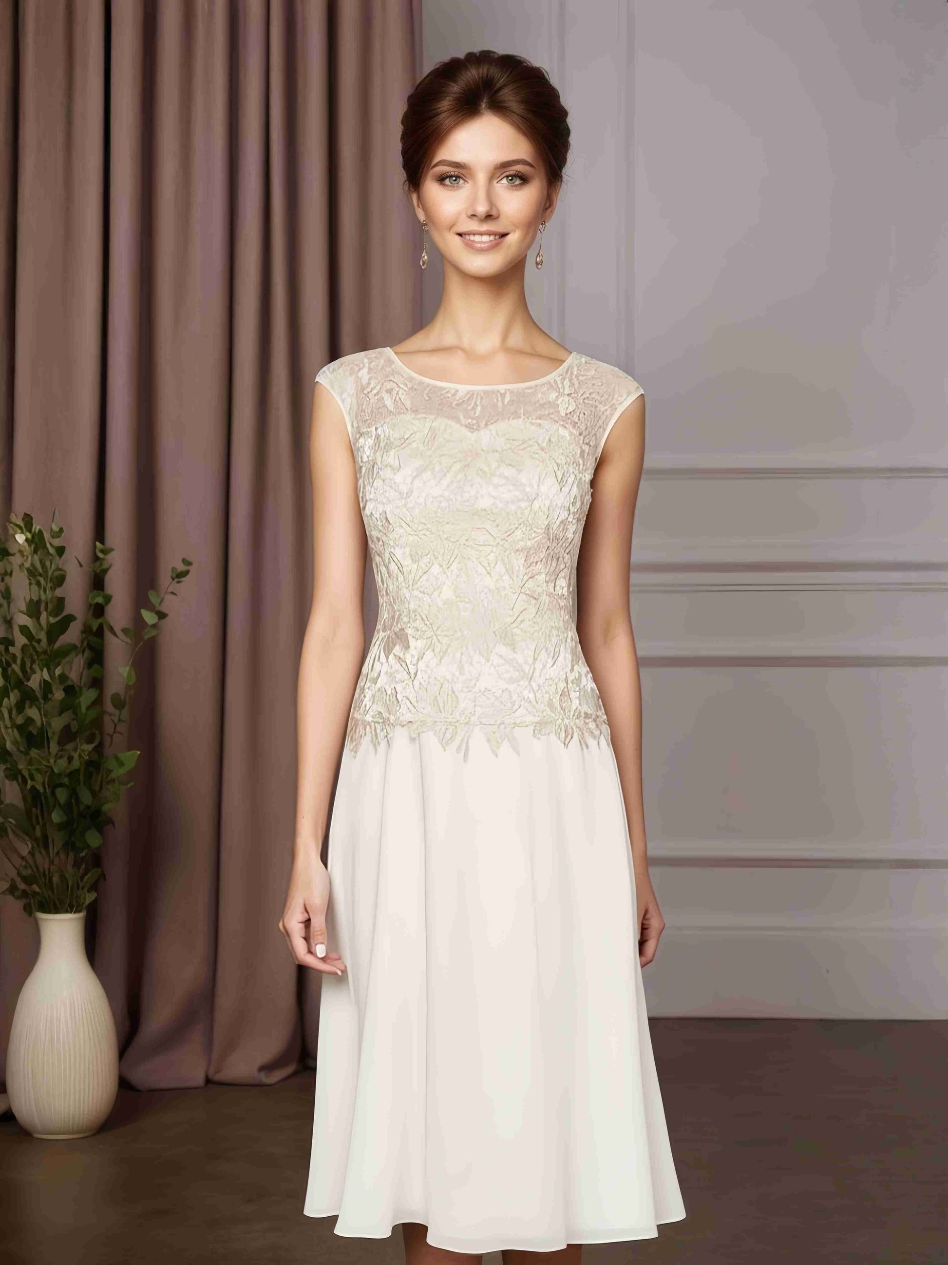 2 Pieces A-Line/Princess Scoop Neck Tea-Length Mother of the Bride Dre mollyevers.com 2 Pieces A-Line/Princess Scoop Neck Tea-Length Mother of the Bride Dre mollyevers.com