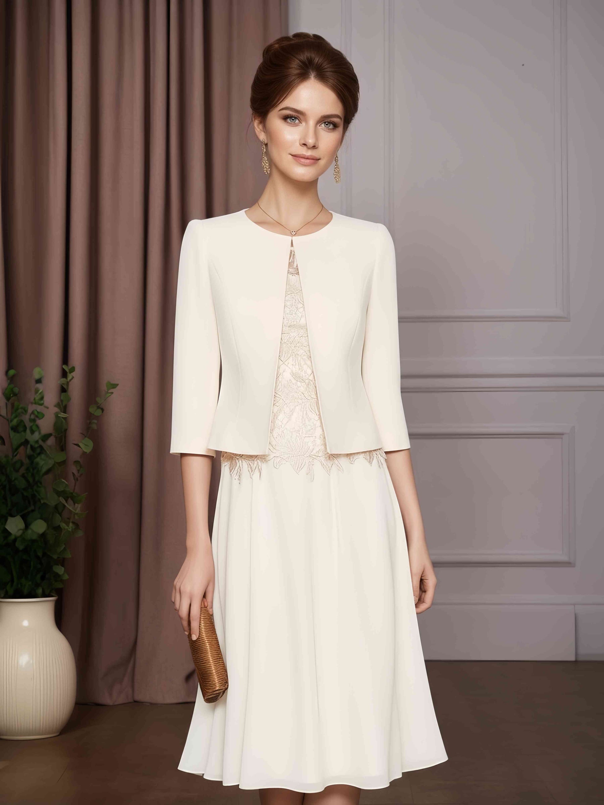 2 Pieces A-Line/Princess Scoop Neck Tea-Length Mother of the Bride Dre mollyevers.com 2 Pieces A-Line/Princess Scoop Neck Tea-Length Mother of the Bride Dre mollyevers.com