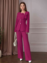 2 Pieces Asymmetrical Neck Long Sleeves Ankle-Length Mother of the Bride Pantsuits with Bowknot