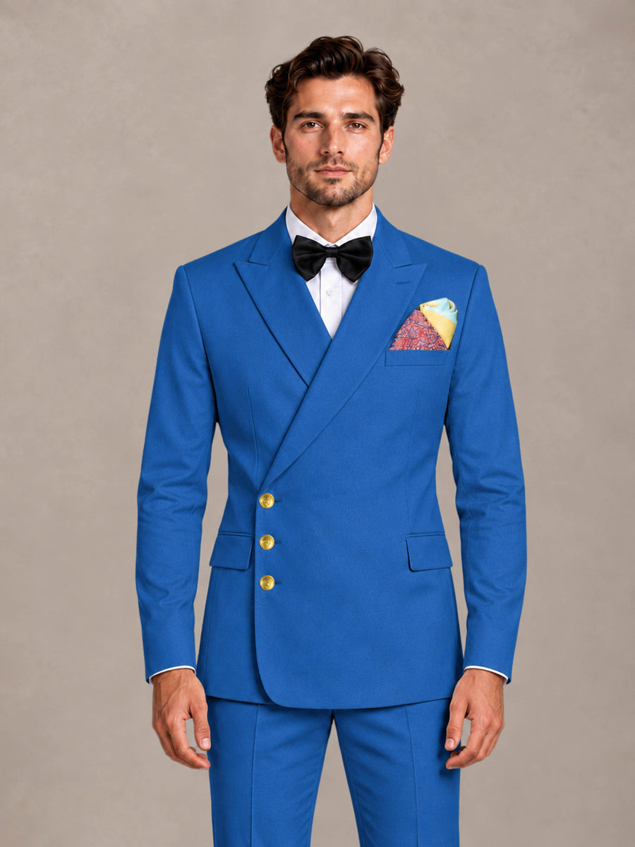 Blue 2 Pieces Modern Style Double Breasted Comfortable Fit Men Suits for Business & Office
