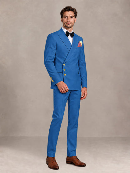 Blue 2 Pieces Modern Style Double Breasted Comfortable Fit Men Suits for Business & Office