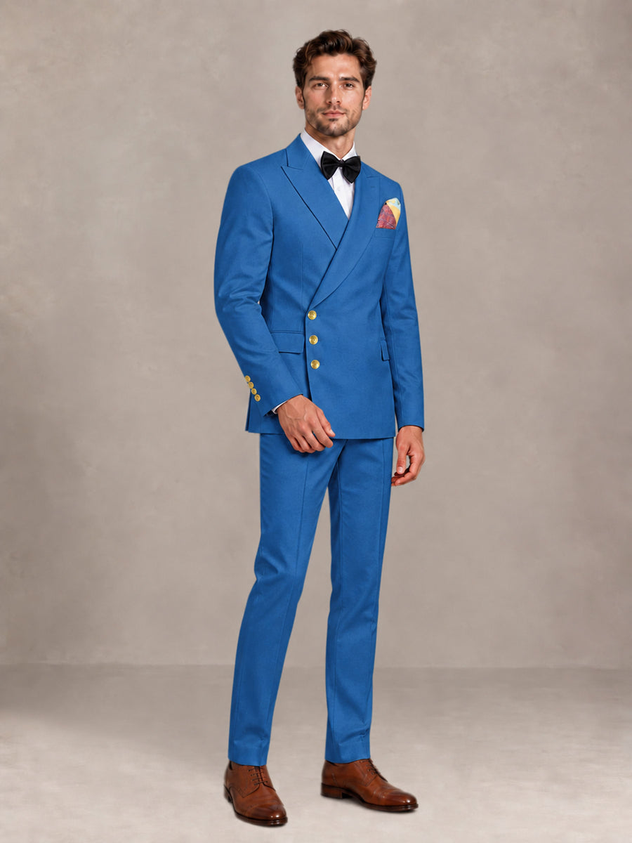 Blue 2 Pieces Modern Style Double Breasted Comfortable Fit Men Suits for Business & Office