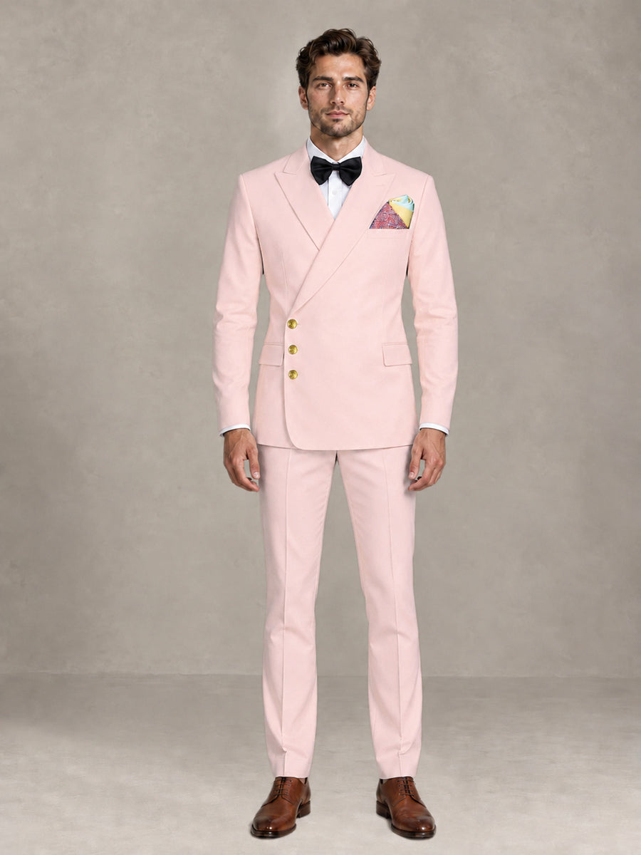 Blush Pink 2 Pieces Modern Style Double Breasted Comfortable Fit Men Suits for Business & Office