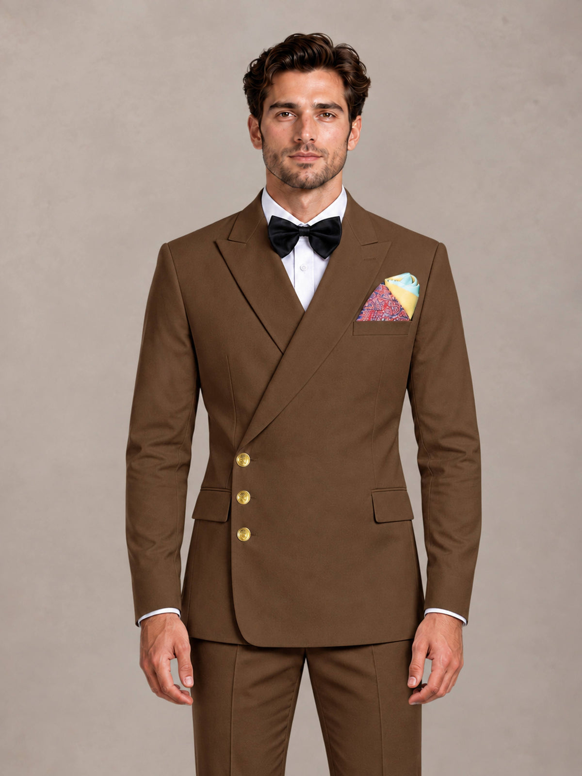 Brown 2 Pieces Modern Style Double Breasted Comfortable Fit Men Suits for Business & Office