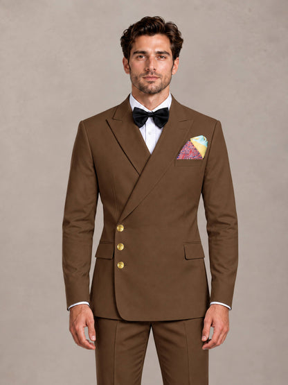 Brown 2 Pieces Modern Style Double Breasted Comfortable Fit Men Suits for Business & Office