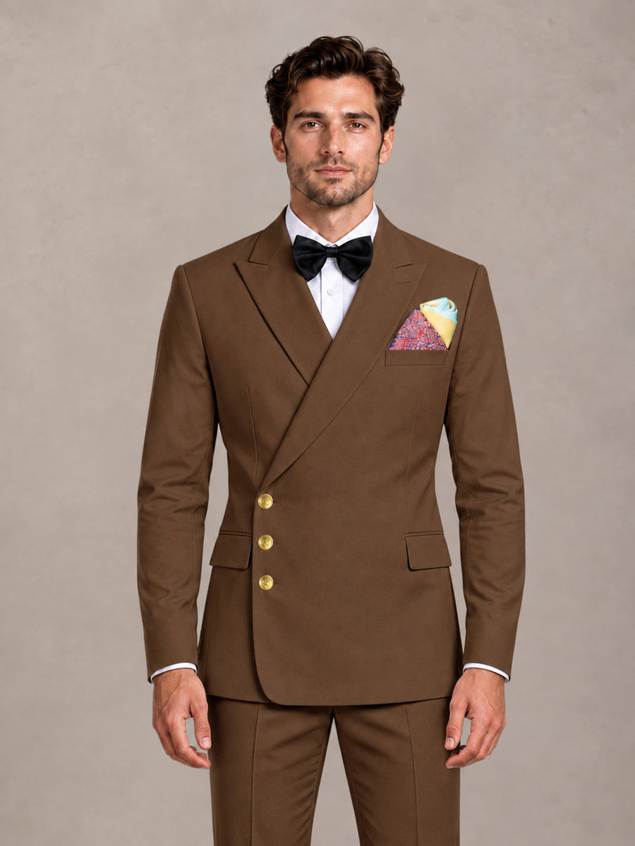Brown 2 Pieces Modern Style Double Breasted Comfortable Fit Men Suits for Business & Office