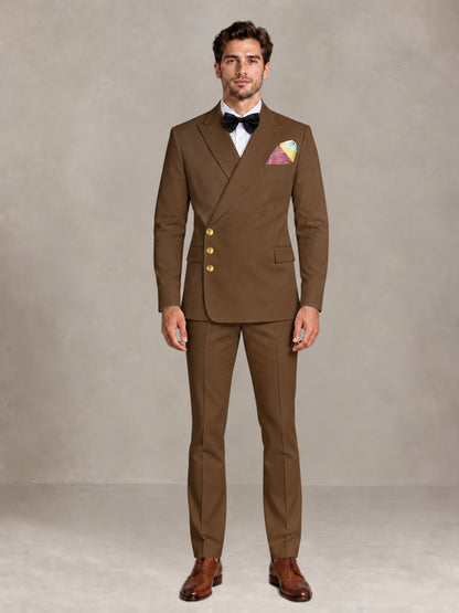 Brown 2 Pieces Modern Style Double Breasted Comfortable Fit Men Suits for Business & Office