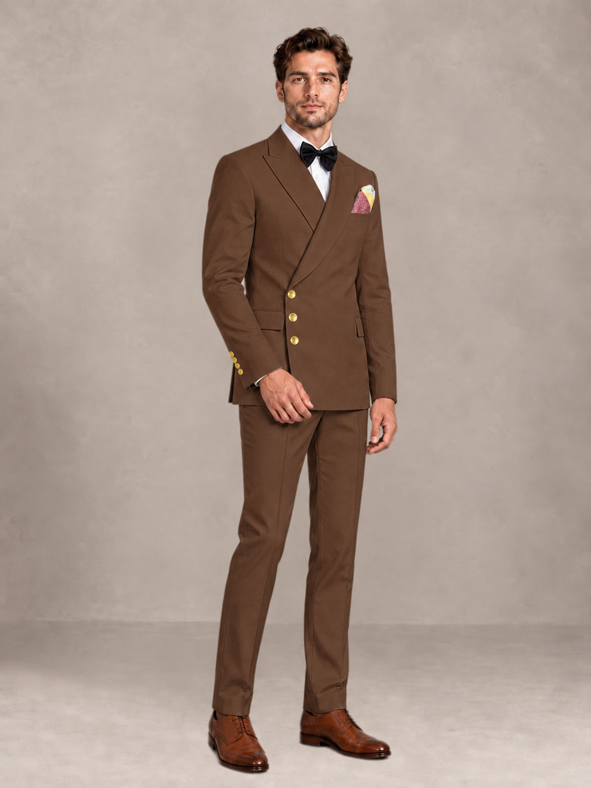 Brown 2 Pieces Modern Style Double Breasted Comfortable Fit Men Suits for Business & Office