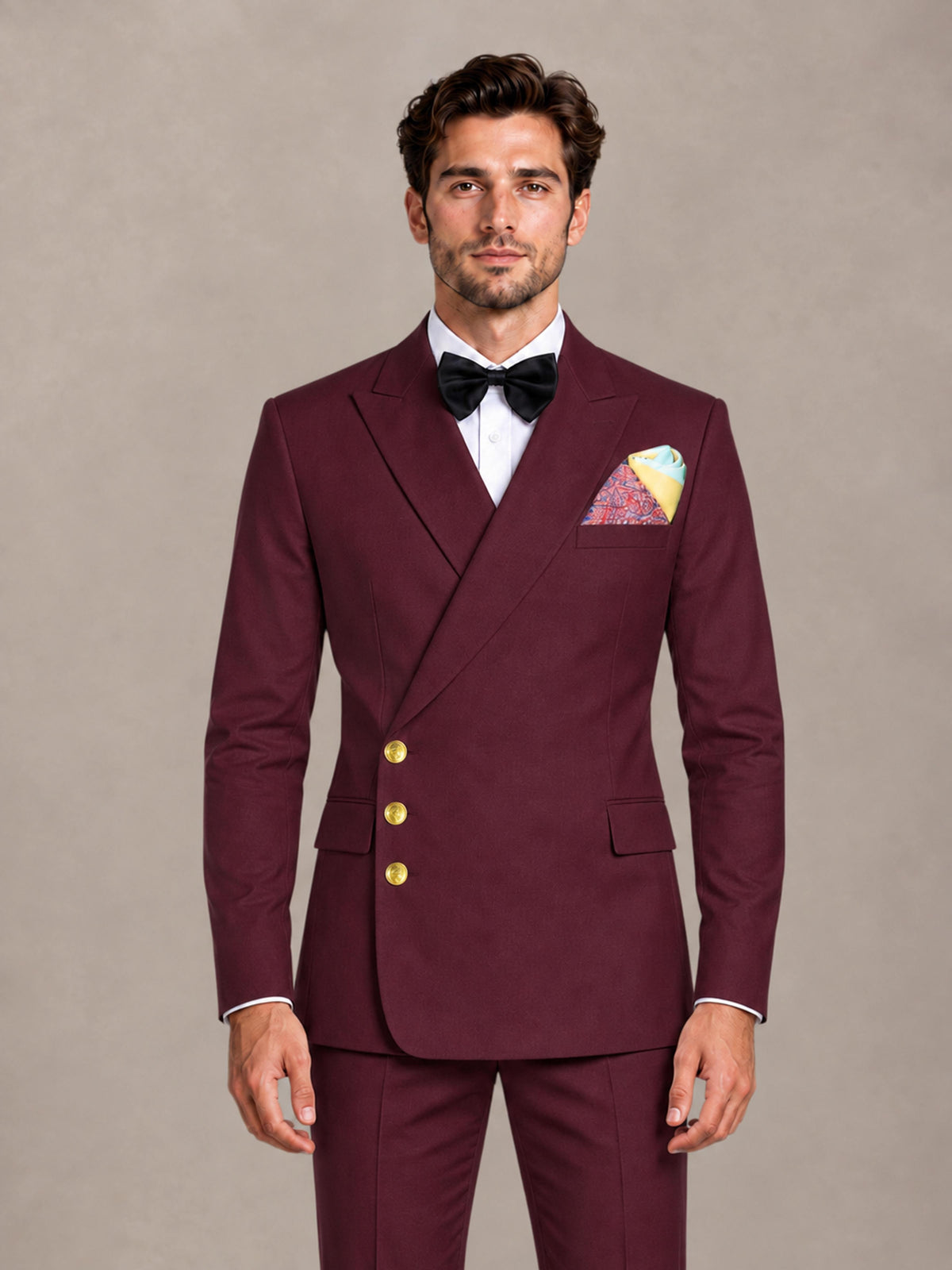 Burgundy 2 Pieces Modern Style Double Breasted Comfortable Fit Men Suits for Business & Office