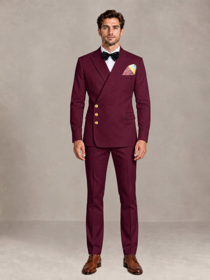 Burgundy 2 Pieces Modern Style Double Breasted Comfortable Fit Men Suits for Business & Office