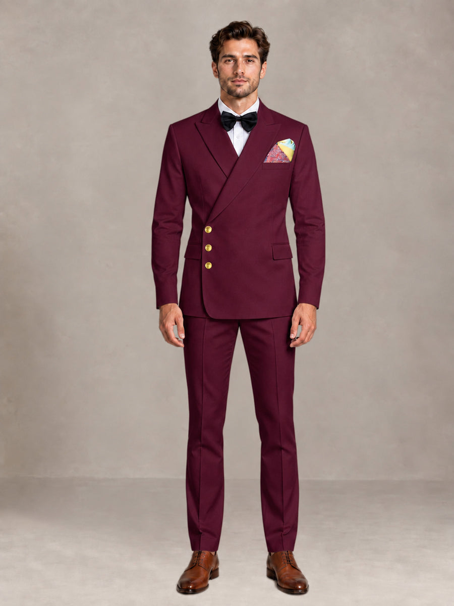 Burgundy 2 Pieces Modern Style Double Breasted Comfortable Fit Men Suits for Business & Office