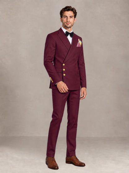 Burgundy 2 Pieces Modern Style Double Breasted Comfortable Fit Men Suits for Business & Office