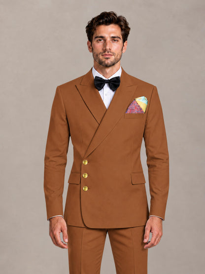 Burnt Orange 2 Pieces Modern Style Double Breasted Comfortable Fit Men Suits for Business & Office