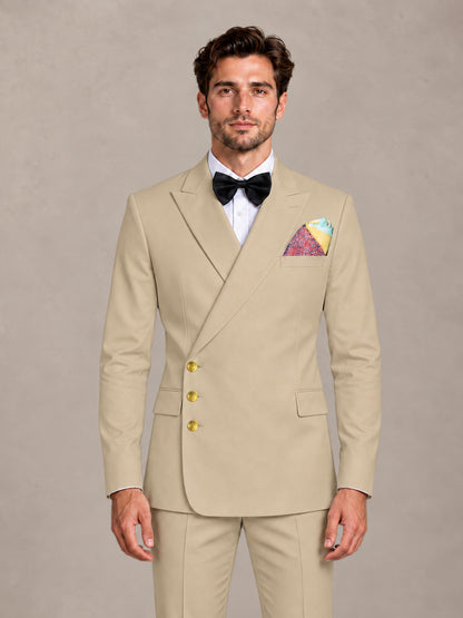 Champagne 2 Pieces Modern Style Double Breasted Comfortable Fit Men Suits for Business & Office