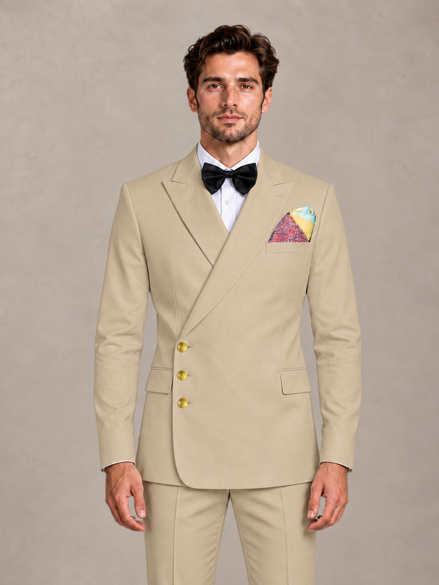 Champagne 2 Pieces Modern Style Double Breasted Comfortable Fit Men Suits for Business & Office