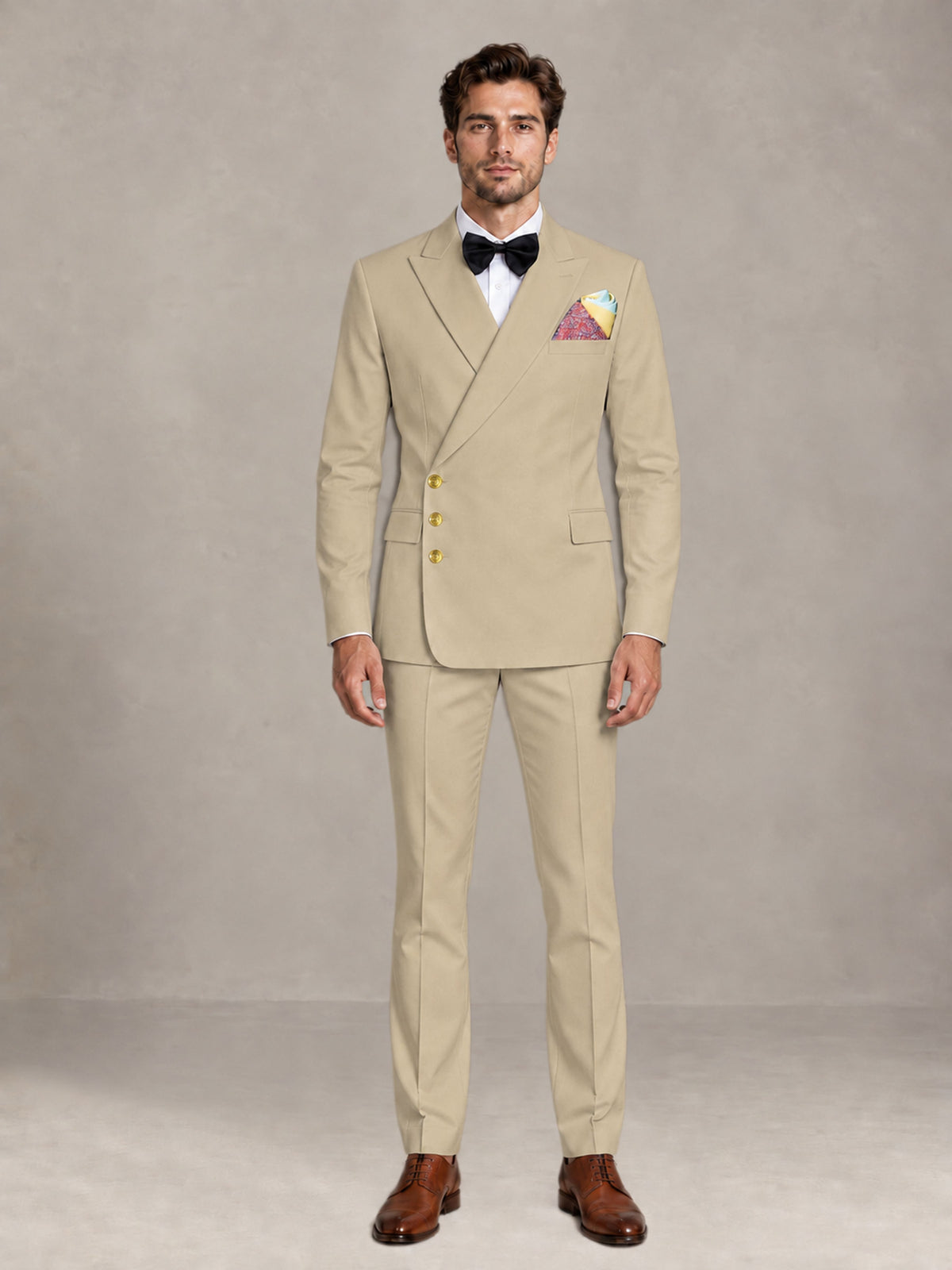 Champagne 2 Pieces Modern Style Double Breasted Comfortable Fit Men Suits for Business & Office