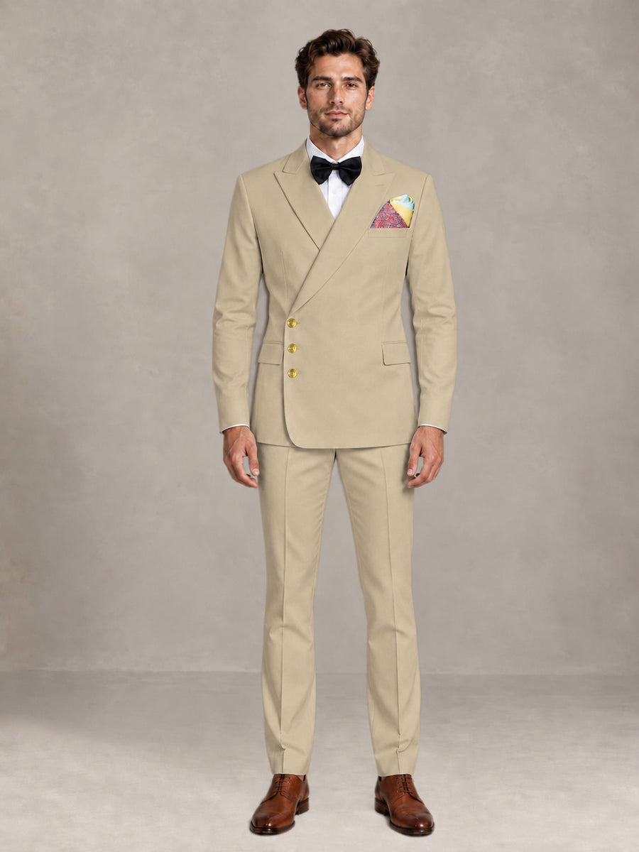 Champagne 2 Pieces Modern Style Double Breasted Comfortable Fit Men Suits for Business & Office