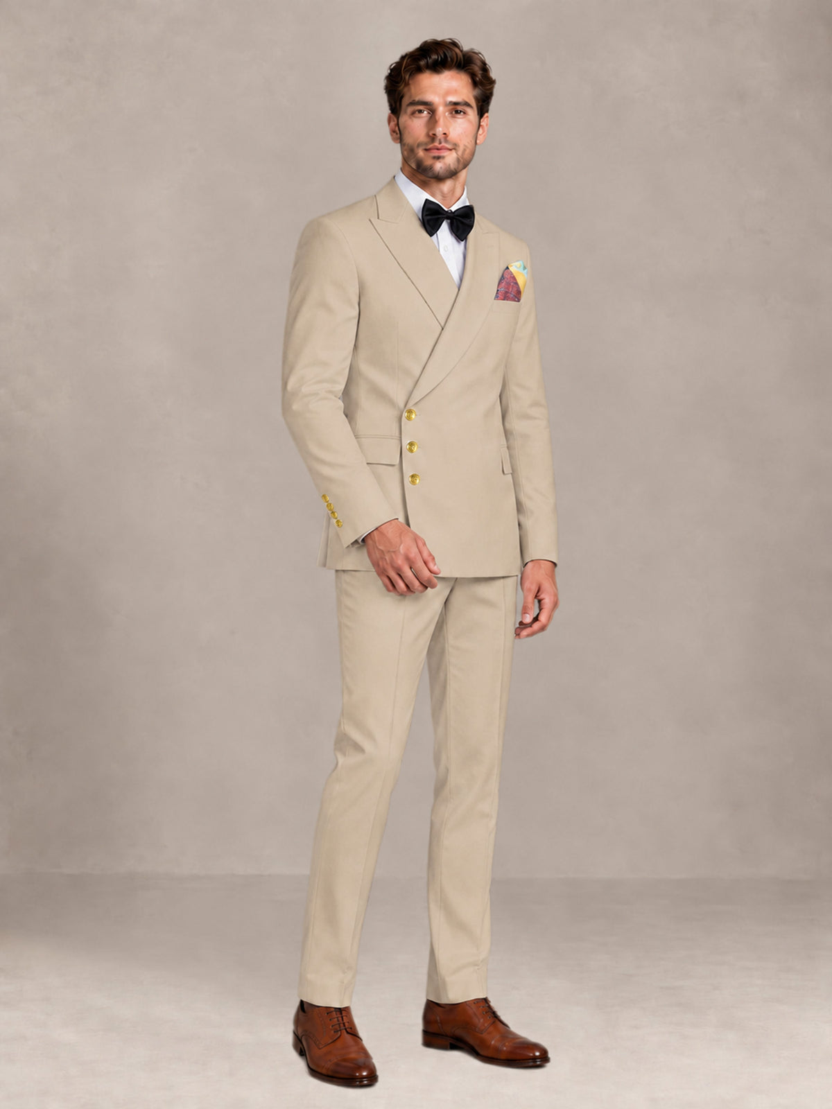 Champagne 2 Pieces Modern Style Double Breasted Comfortable Fit Men Suits for Business & Office