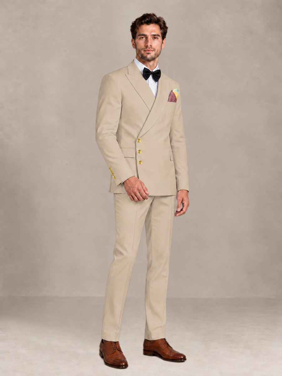 Champagne 2 Pieces Modern Style Double Breasted Comfortable Fit Men Suits for Business & Office