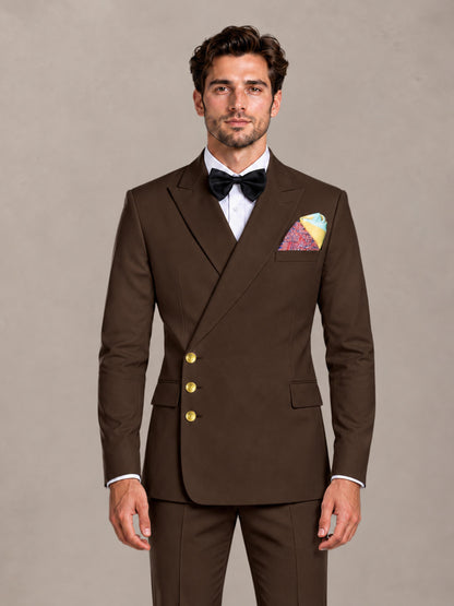 Chocolate 2 Pieces Modern Style Double Breasted Comfortable Fit Men Suits for Business & Office