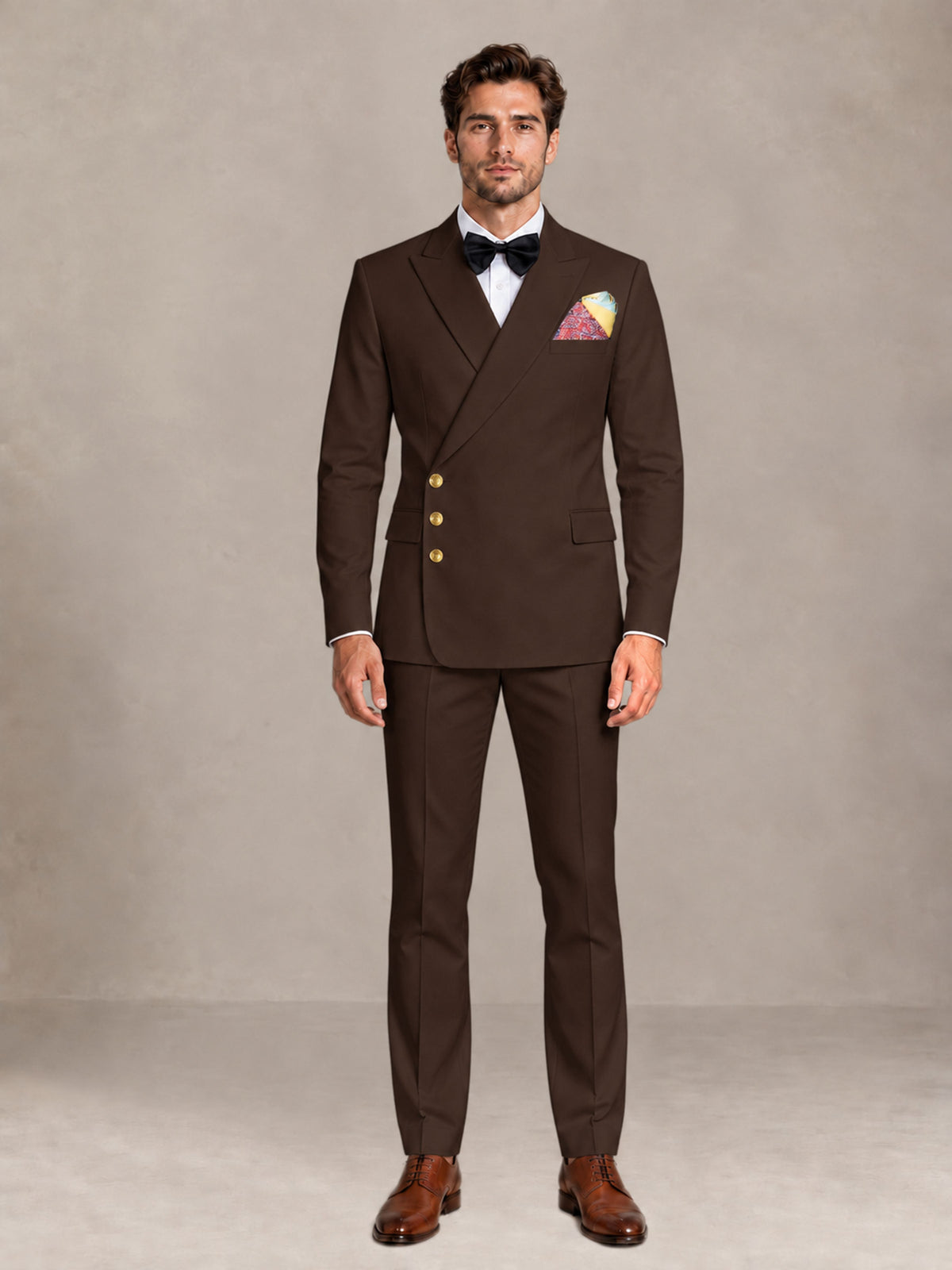 Chocolate 2 Pieces Modern Style Double Breasted Comfortable Fit Men Suits for Business & Office