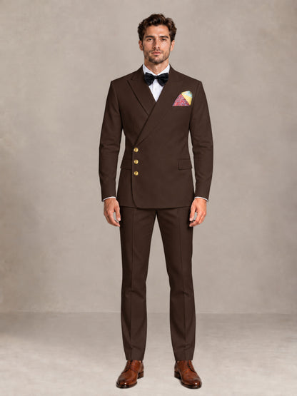 Chocolate 2 Pieces Modern Style Double Breasted Comfortable Fit Men Suits for Business & Office