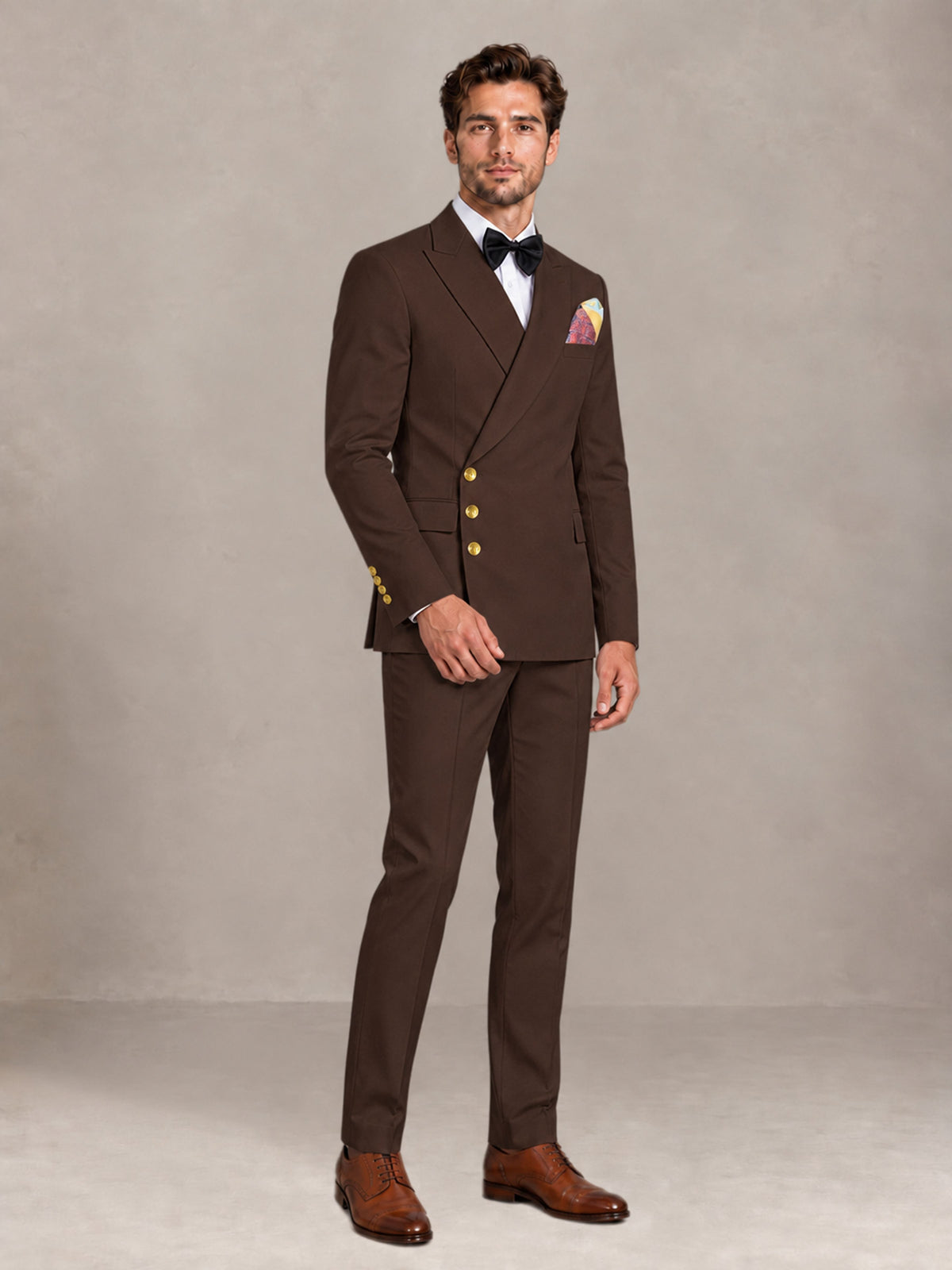 Chocolate 2 Pieces Modern Style Double Breasted Comfortable Fit Men Suits for Business & Office