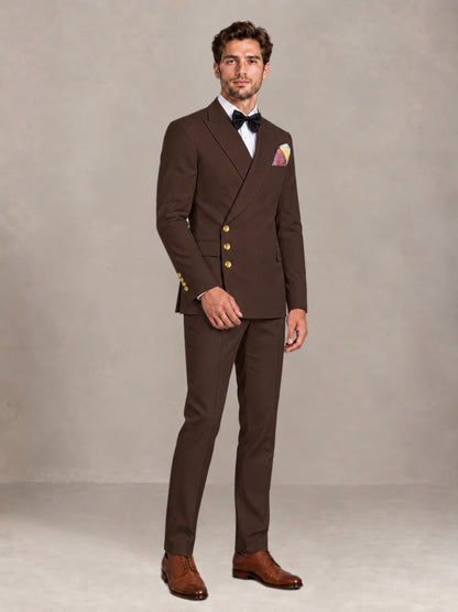 Chocolate 2 Pieces Modern Style Double Breasted Comfortable Fit Men Suits for Business & Office